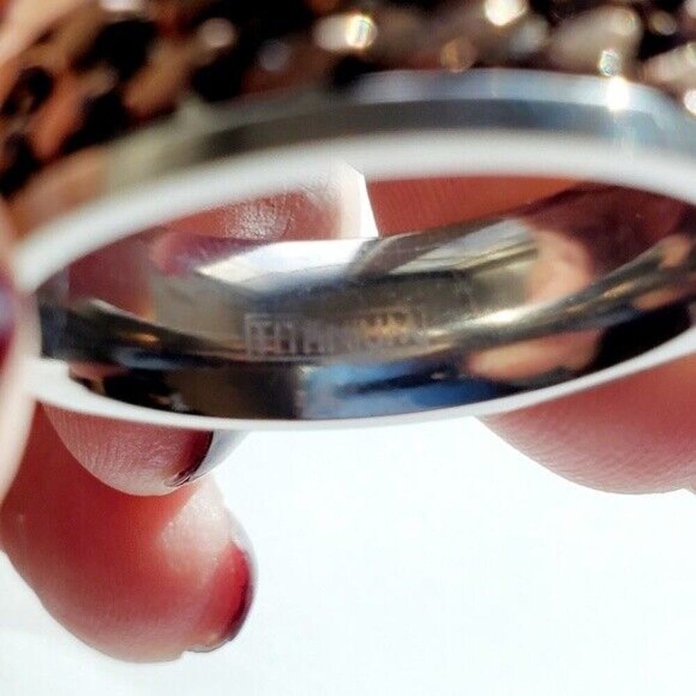 Mens Titanium Ring Sz 12.75‎ Jewelry Band Coffee Tone Steel Cuban Link Inlay - Picture 4 of 6
